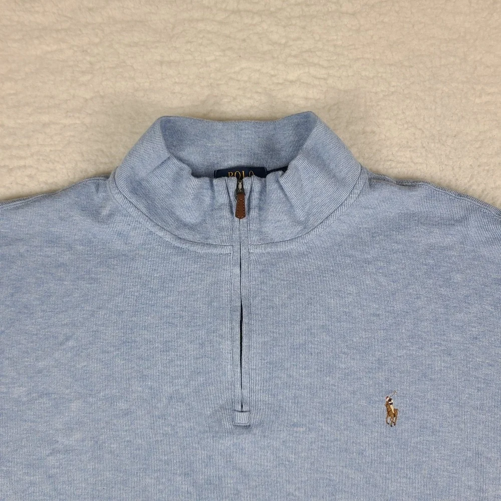 Polo Ralph Lauren Sweater Mens 2XLT 2XL XXL Tall Blue Quarter Zip Estate Rib
